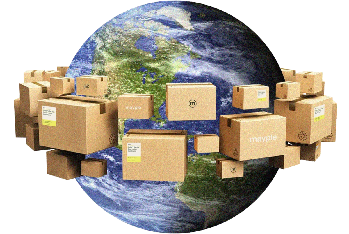 Mayple packages orbiting the earth